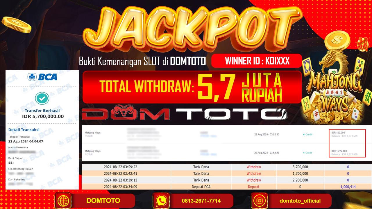 JACKPOT SLOT MAHJONG WAYS 22 AGUSTUS 2024